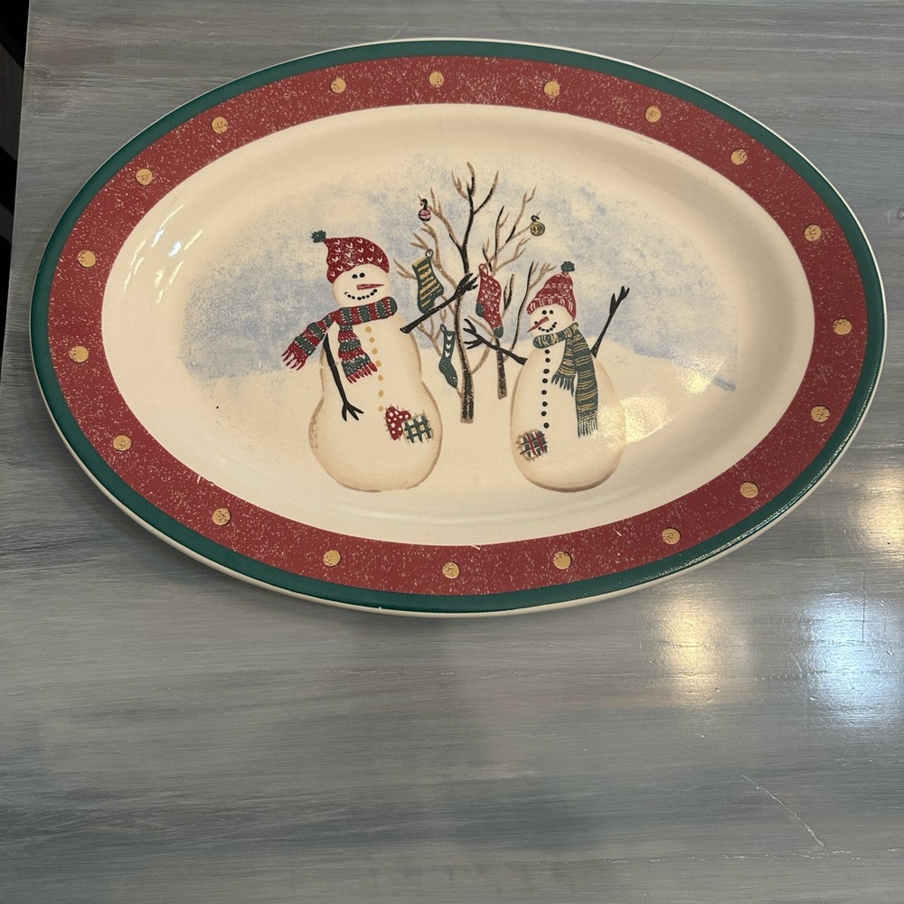 Festive Snowman Holiday Platter - Red and Green